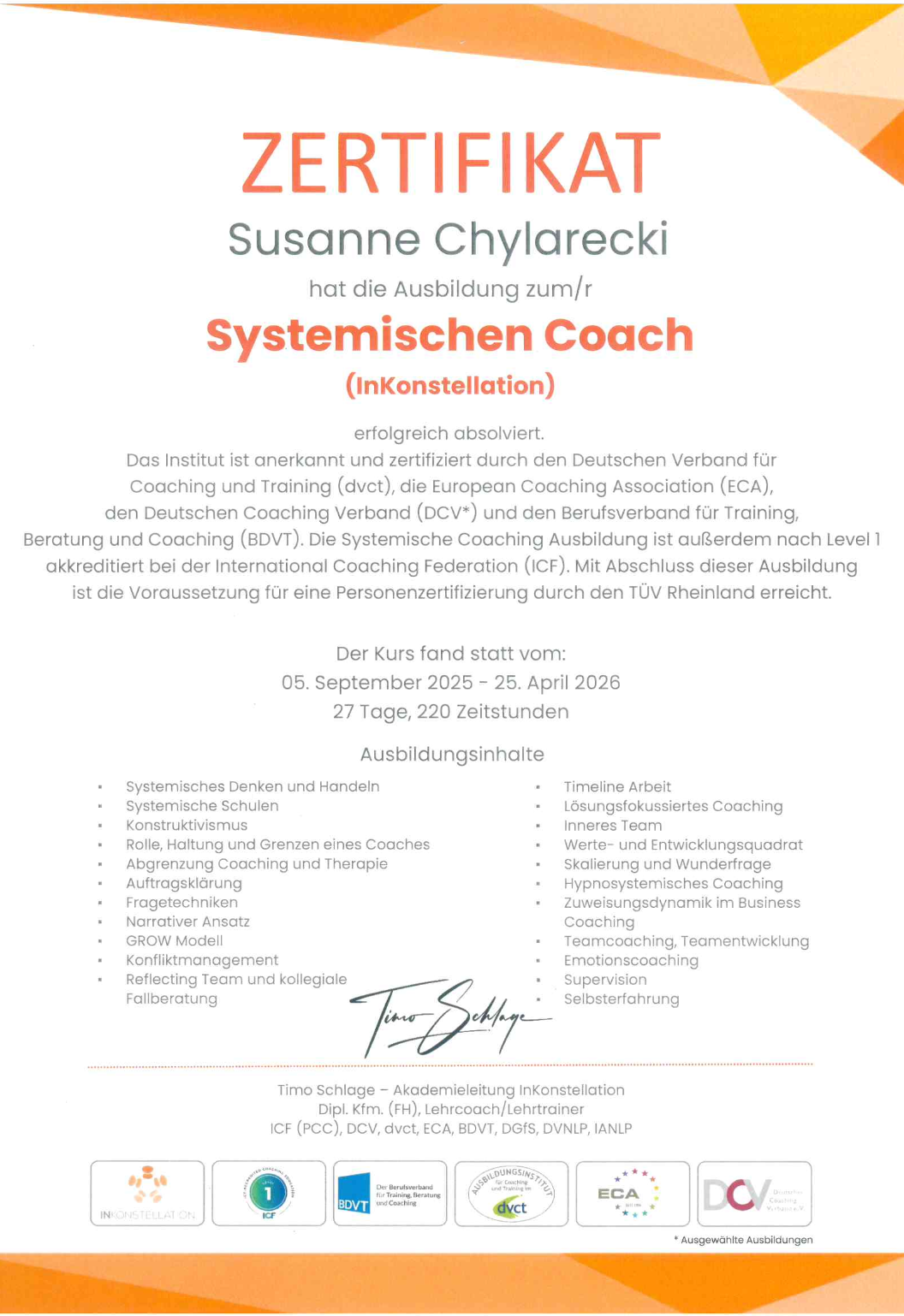 Zertifikat Systemischer Coach (InKonstellation)