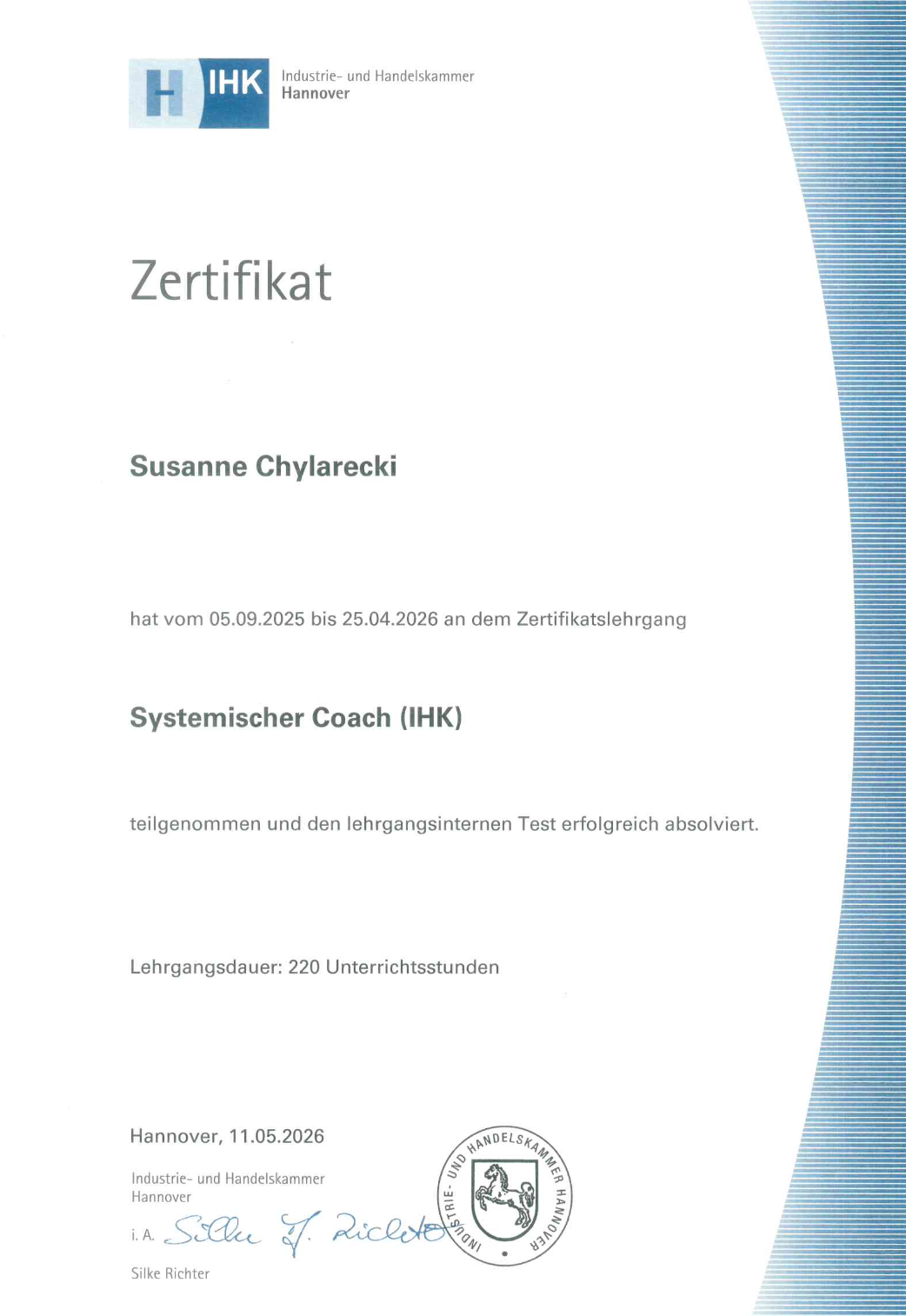 Zertifikat Systemischer Coach (IHK Hannover)